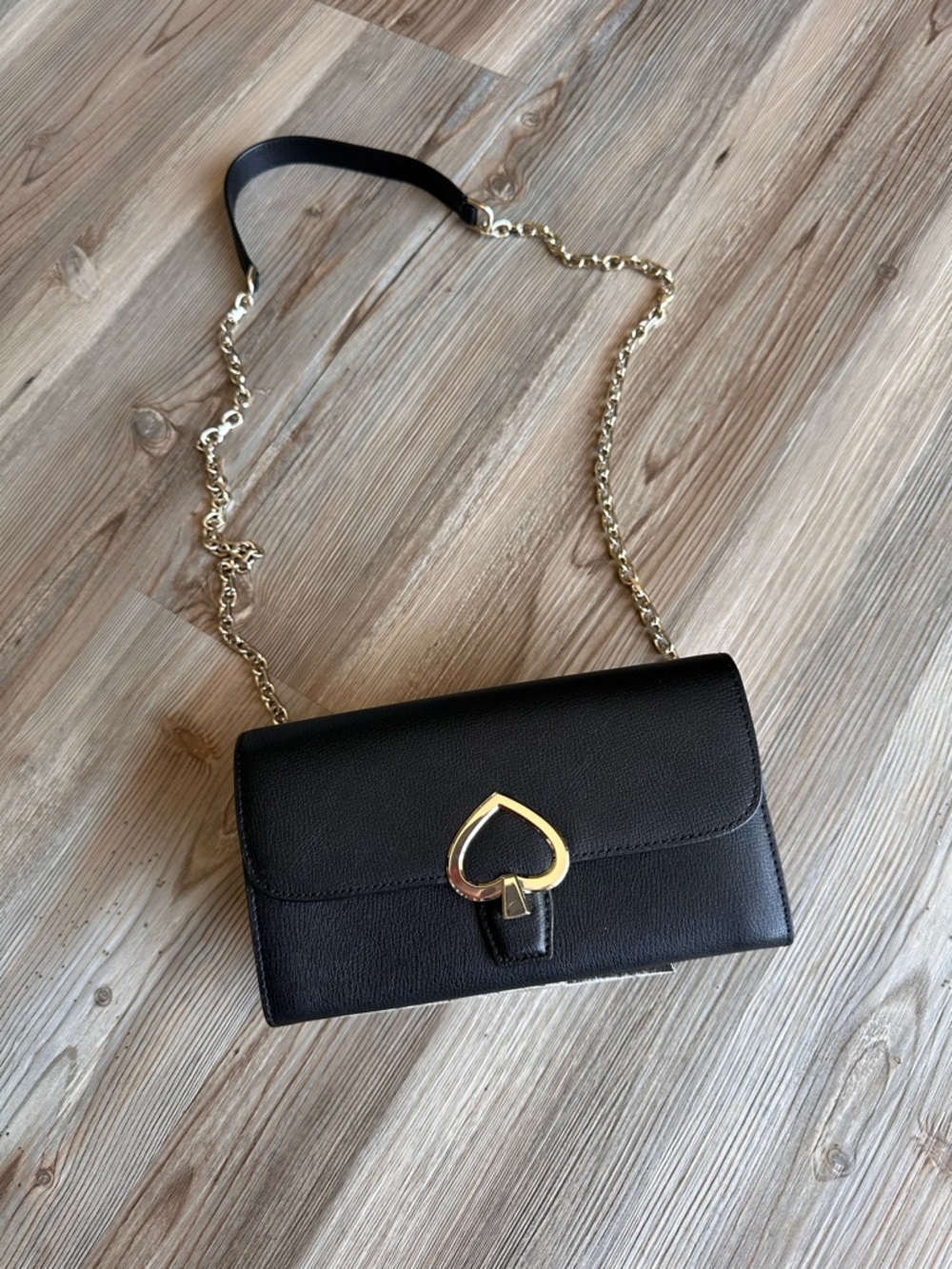 kate spade Black Leather purse/clutch with Detachable Strap & Gold Accents